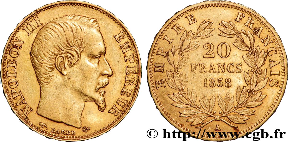 20 francs or Napoléon III, tête nue 1858 Paris F.531/13 MBC+ 