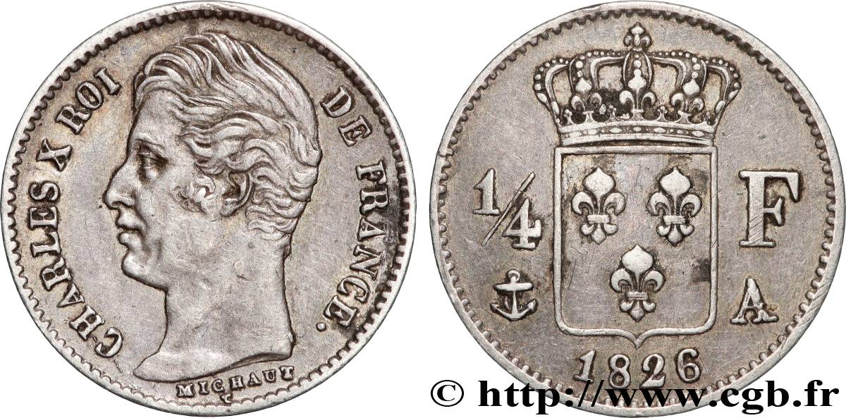 1/4 franc Charles X 1826 Paris F.164/2 XF 