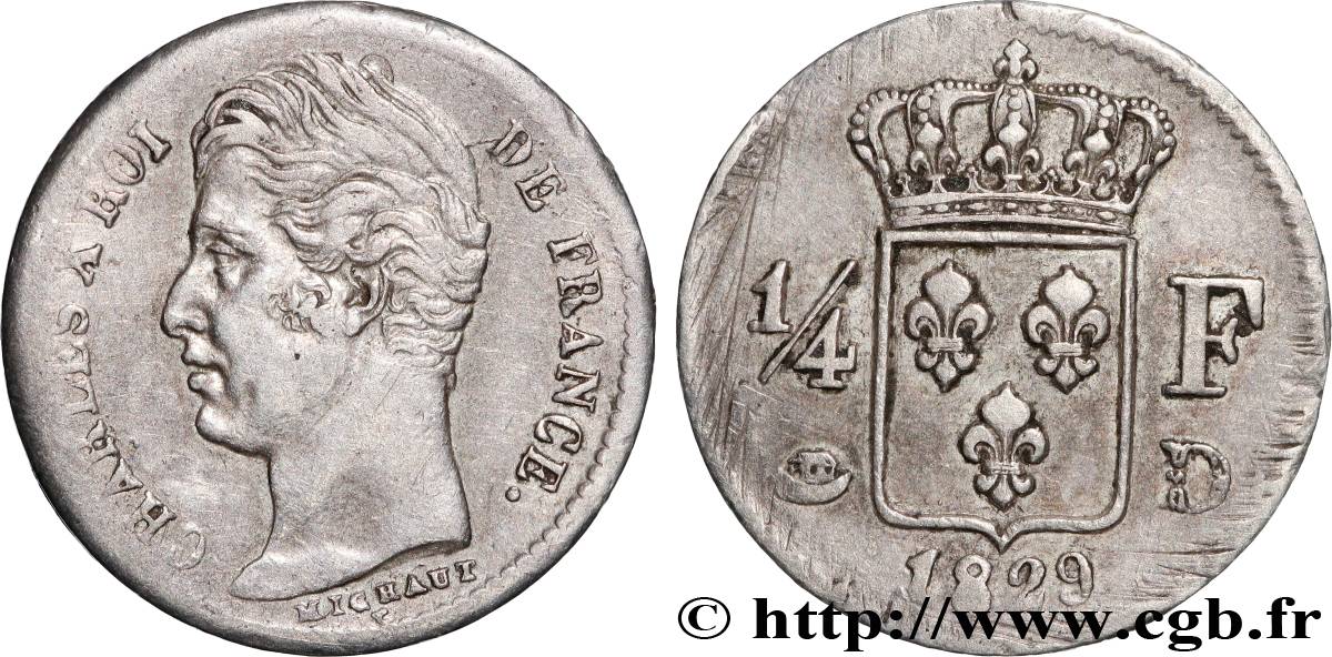 1/4 franc Charles X 1829 Lyon F.164/32 XF 