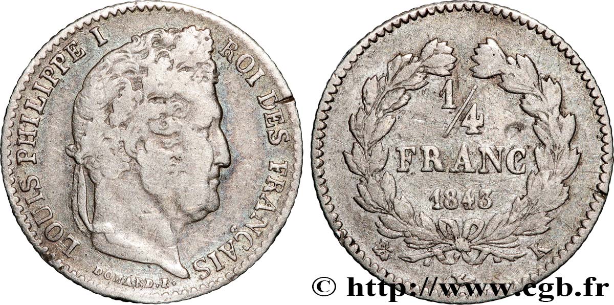 1/4 franc Louis-Philippe 1843 Bordeaux F.166/95 TB 