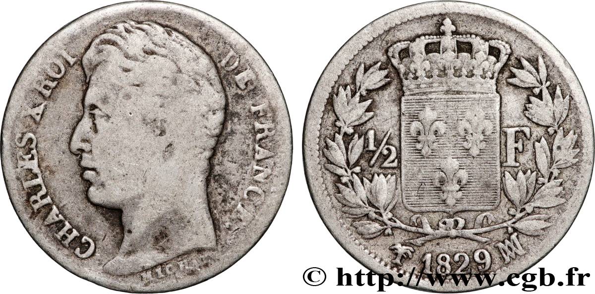 1/2 franc Charles X 1829 Marseille F.180/46 q.MB 