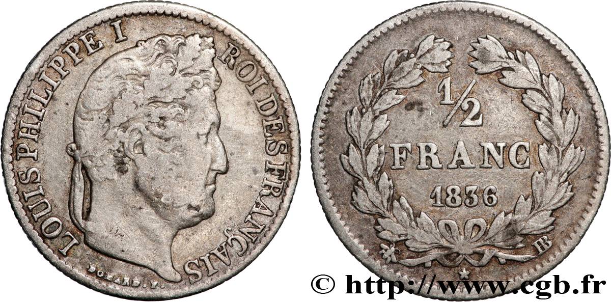 1/2 franc Louis-Philippe 1836 Strasbourg F.182/64 TB 