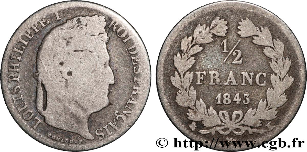 1/2 franc Louis-Philippe 1843 Bordeaux F.182/101 F 