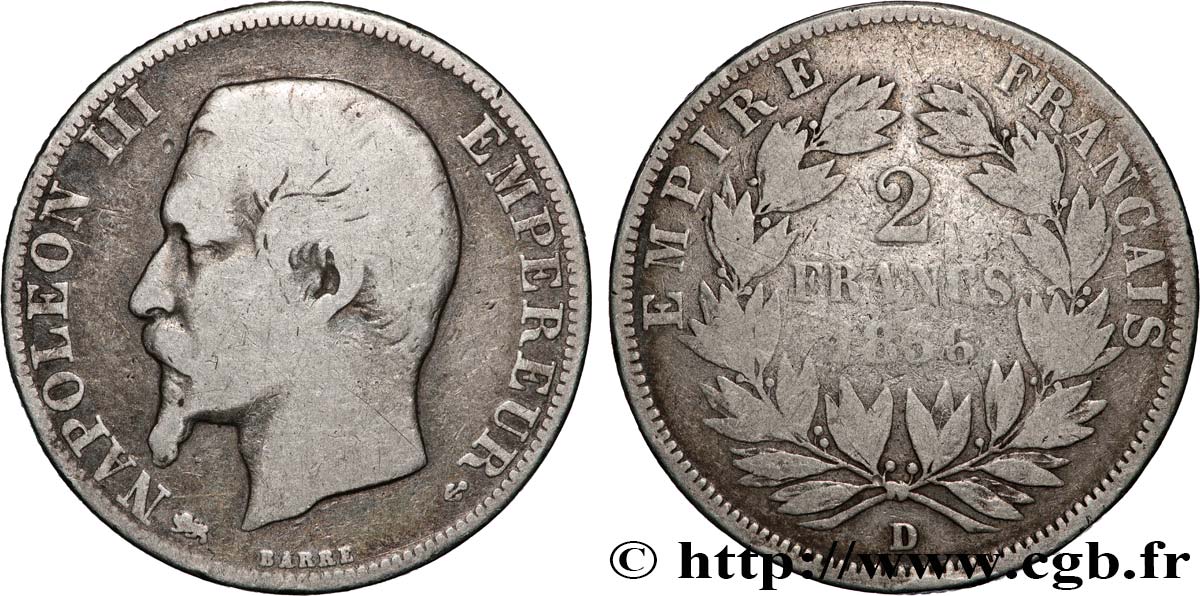 2 francs Napoléon III, tête nue 1856 Lyon F.262/8 TB15 