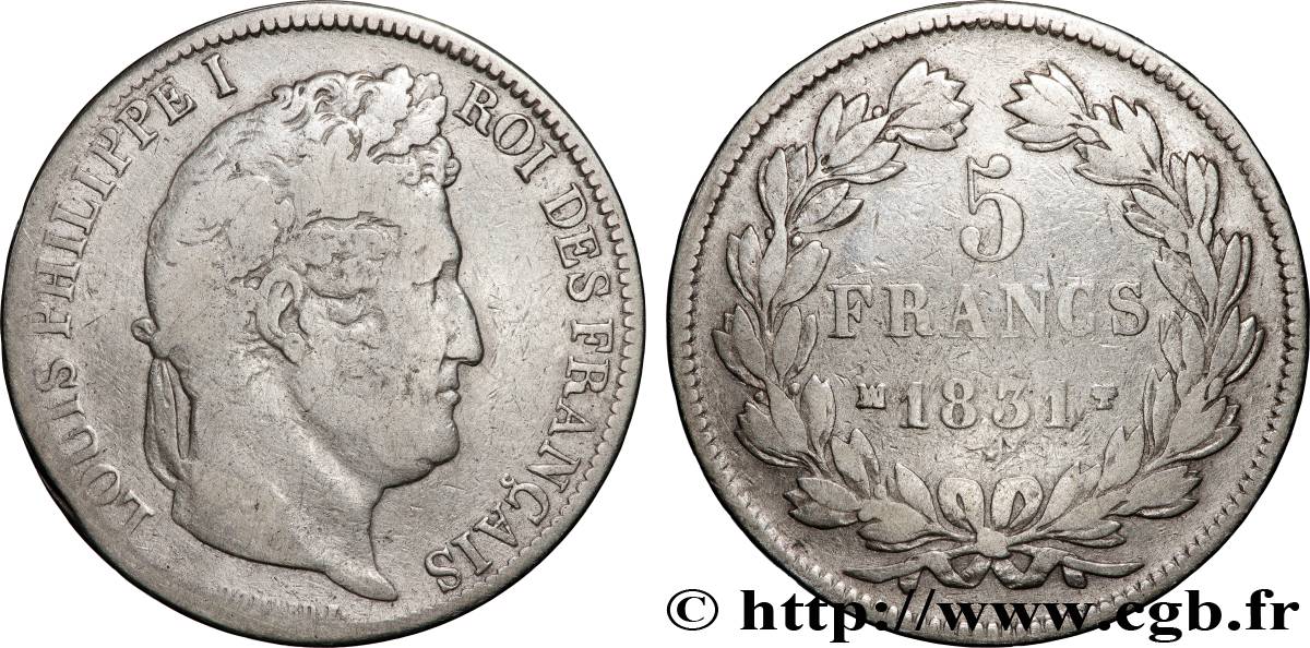 5 francs Ier type Domard, tranche en creux 1831 Marseille F.319/6 MB15 