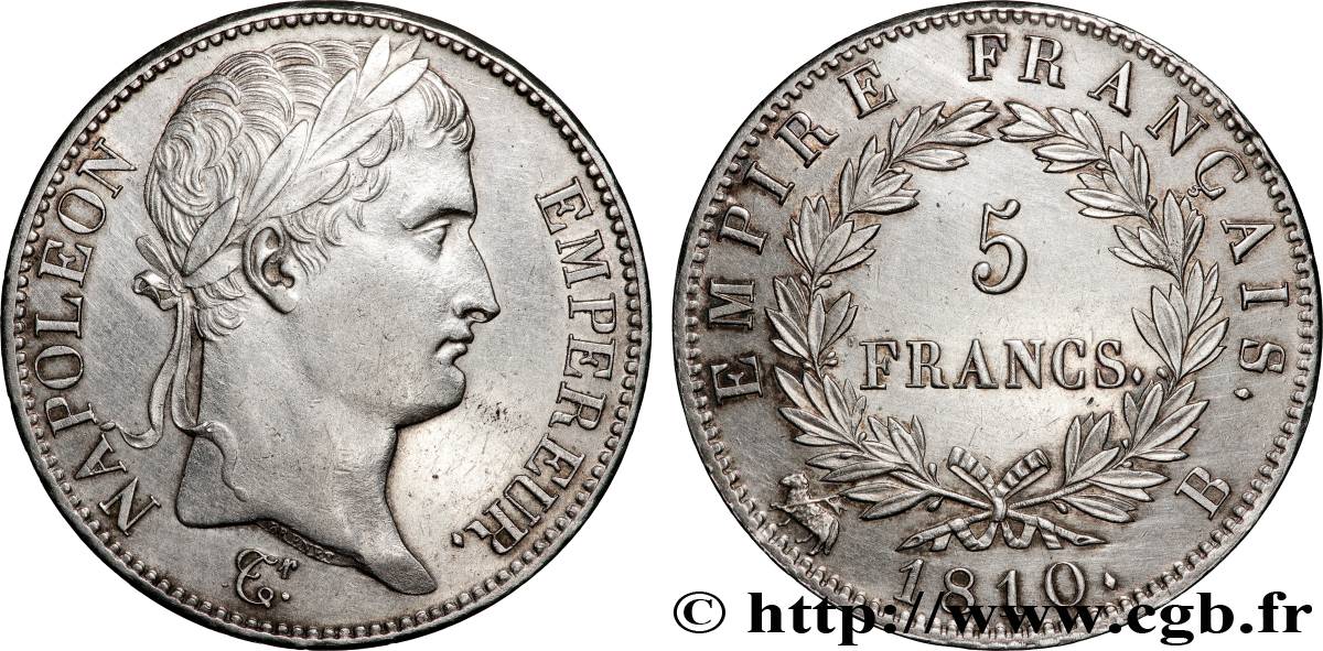 5 francs Napoléon Empereur, Empire français 1810 Rouen F.307/15 SUP 