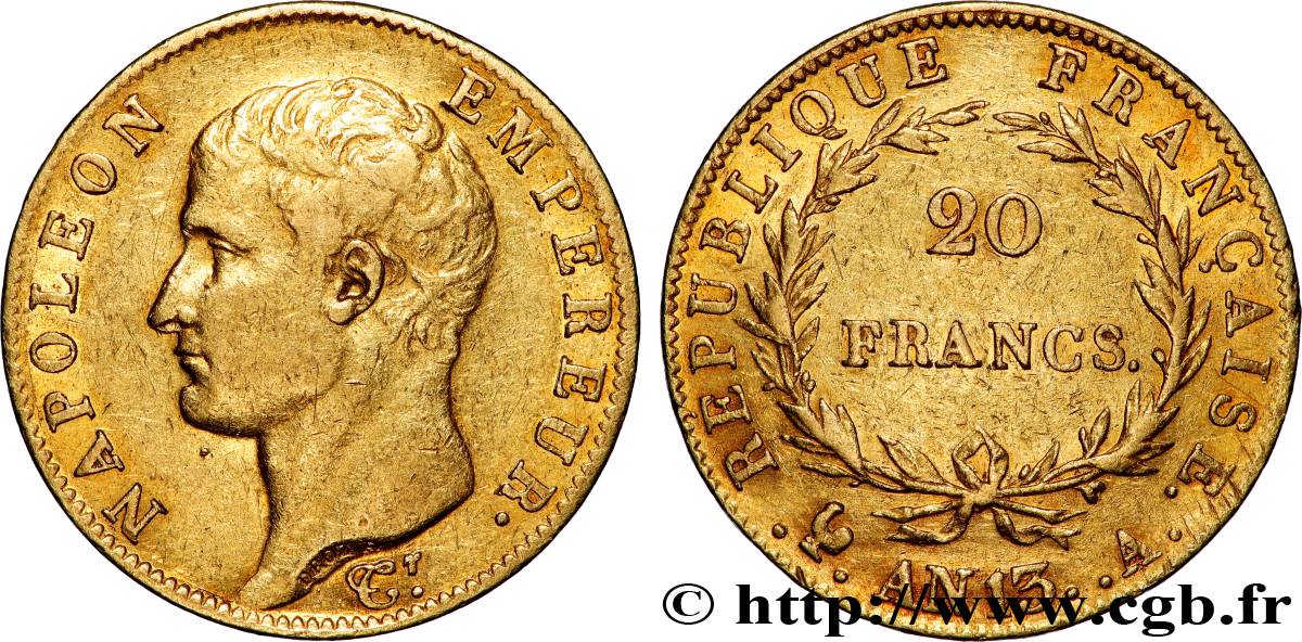 20 francs or Napoléon tête nue, Calendrier révolutionnaire 1805 Paris F.512/1 TTB 