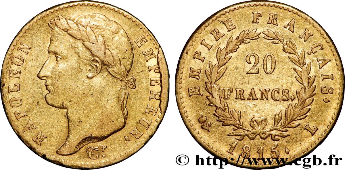 20 francs or Napoléon tête laurée, Cent-Jours 1815 Bayonne F.516A/2 SS 