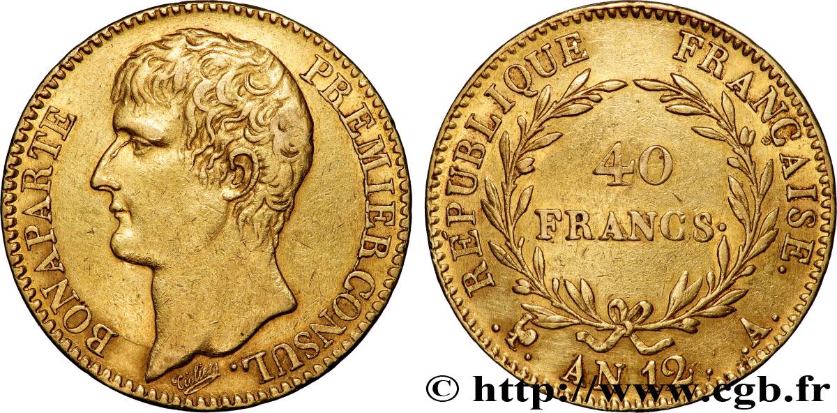 40 francs or Bonaparte Premier Consul 1804 Paris F.536/6 TTB 