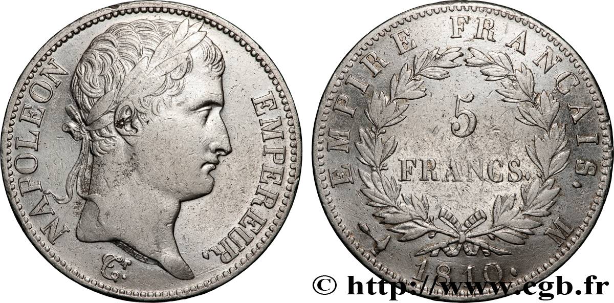 5 francs Napoléon Empereur, Empire français 1810 Toulouse F.307/22 TTB 