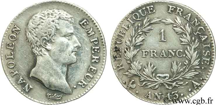 1 franc Napoléon Empereur, Calendrier révolutionnaire 1805 Paris F.201/14 TTB48 