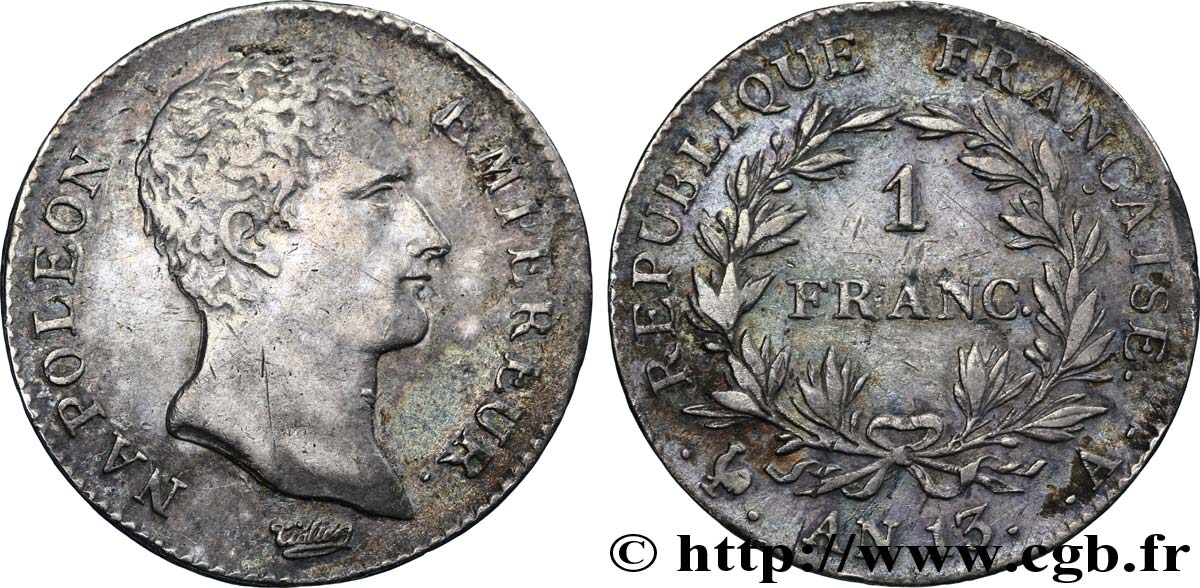 1 franc Napoléon Empereur, Calendrier révolutionnaire 1805 Paris F.201/14 TTB45 