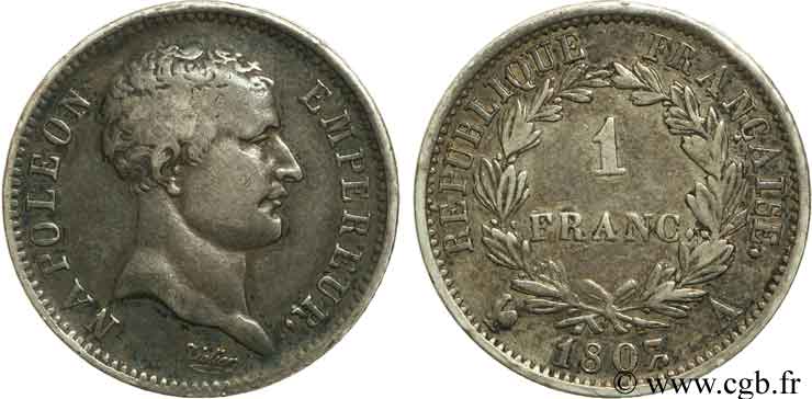 1 franc Napoléon Empereur, tête de nègre 1807 Paris F.203/1 S39 