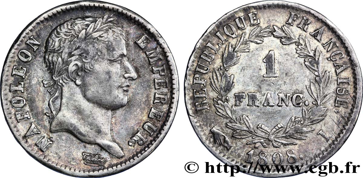 1 franc Napoléon Ier tête laurée, République française 1808 Limoges F.204/7 TTB45 