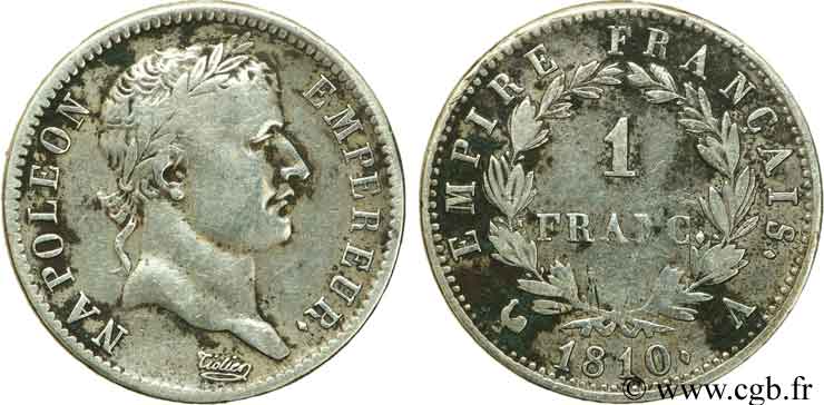 1 franc Napoléon Ier tête laurée, Empire français 1810 Paris F.205/12 S25 