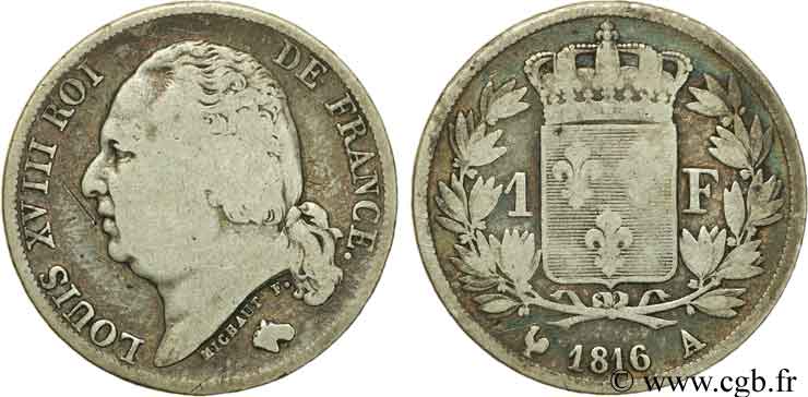 1 franc Louis XVIII 1816 Paris F.206/1 TB20 