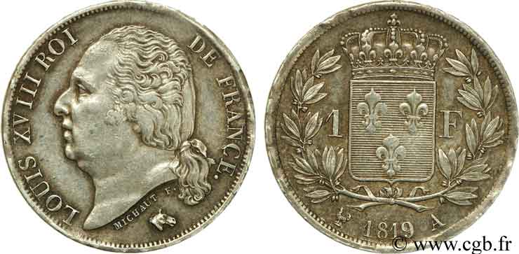 1 franc Louis XVIII 1819 Paris F.206/24 AU53 