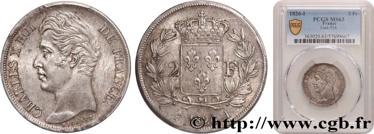 2 francs Charles X 1826 Limoges F.258/17 SPL63 PCGS