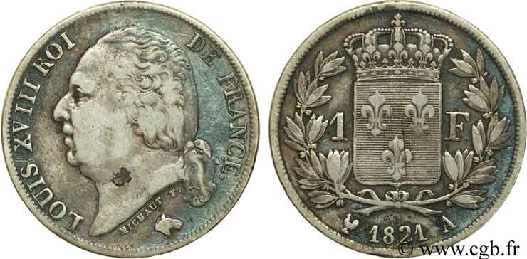 1 franc Louis XVIII 1821 Paris F.206/36 TB35 