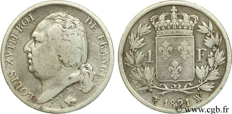 1 franc Louis XVIII 1821 Lille F.206/39 MB25 