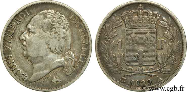 1 franc Louis XVIII 1822 Paris F.206/40 TB35 