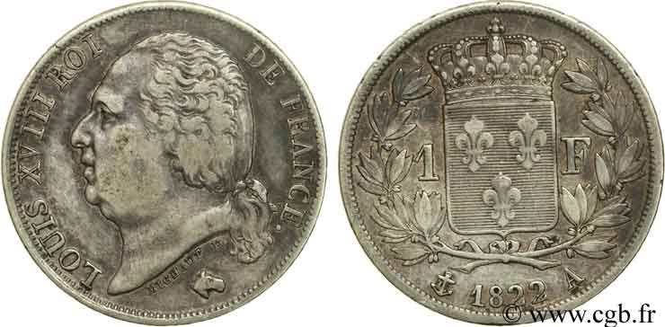 1 franc Louis XVIII 1822 Paris F.206/40 TB35 