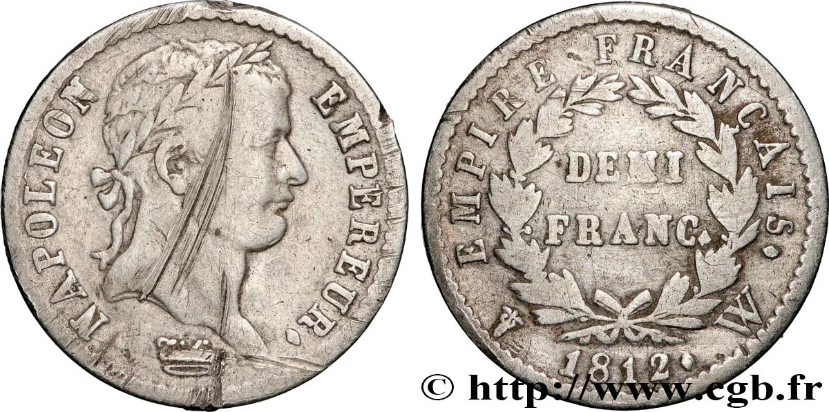 Demi-franc Napoléon Ier tête laurée, Empire français 1812 Lille F.178/48 MB 