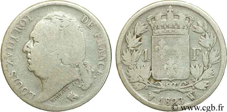 1 franc Louis XVIII 1823 Lille F.206/54 F12 