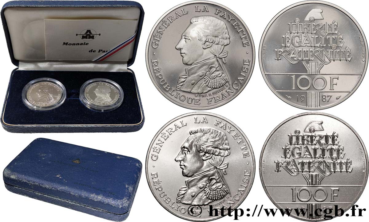 Coffret Piéforts Belle Épreuve / Brillant Universel 100 francs La Fayette  1987  GEM.236 P1 MS 