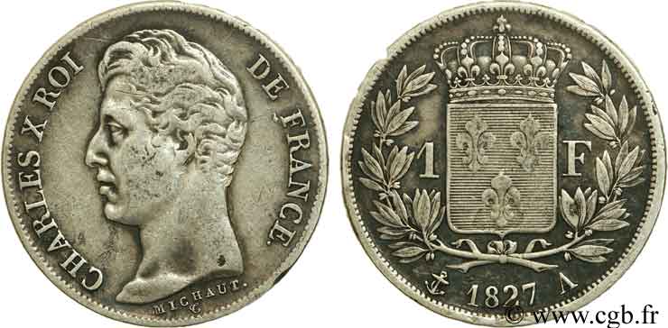 1 franc Charles X 1827 Paris F.207/25 TB35 