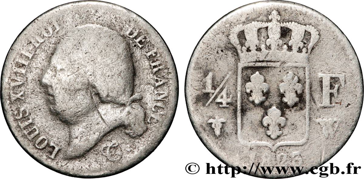 1/4 franc Louis XVIII 1823 Lille F.163/30 AB 