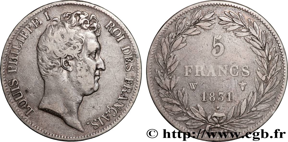 5 francs type Tiolier avec le I, tranche en creux 1831 Lille F.315/27 TB+ 