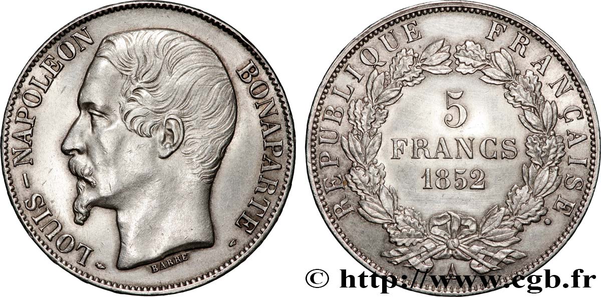 5 francs Louis-Napoléon, 1er type 1852 Paris F.329/1 SUP+ 