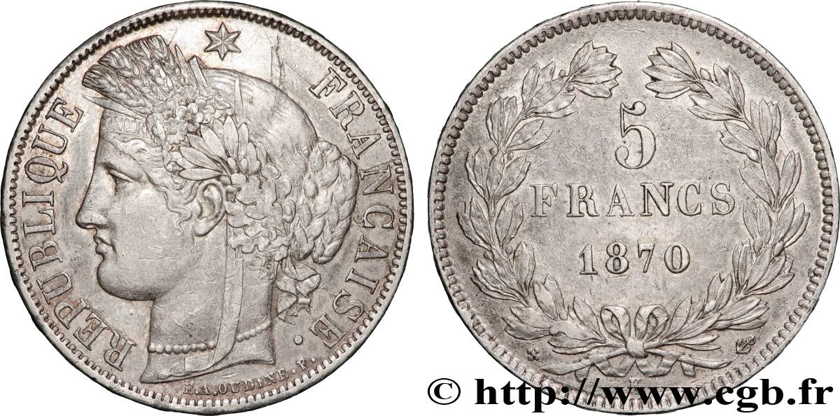 5 francs Cérès, sans légende 1870 Bordeaux F.332/2 TTB+ 