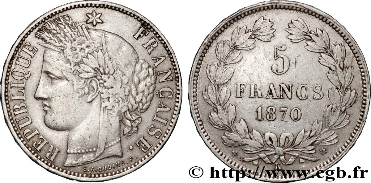 5 francs Cérès, sans légende 1870 Bordeaux F.332/5 TTB 