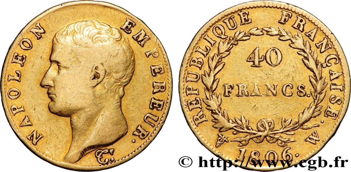 40 francs or Napoléon tête nue, Calendrier grégorien 1806 Lille F.538/5 TTB 