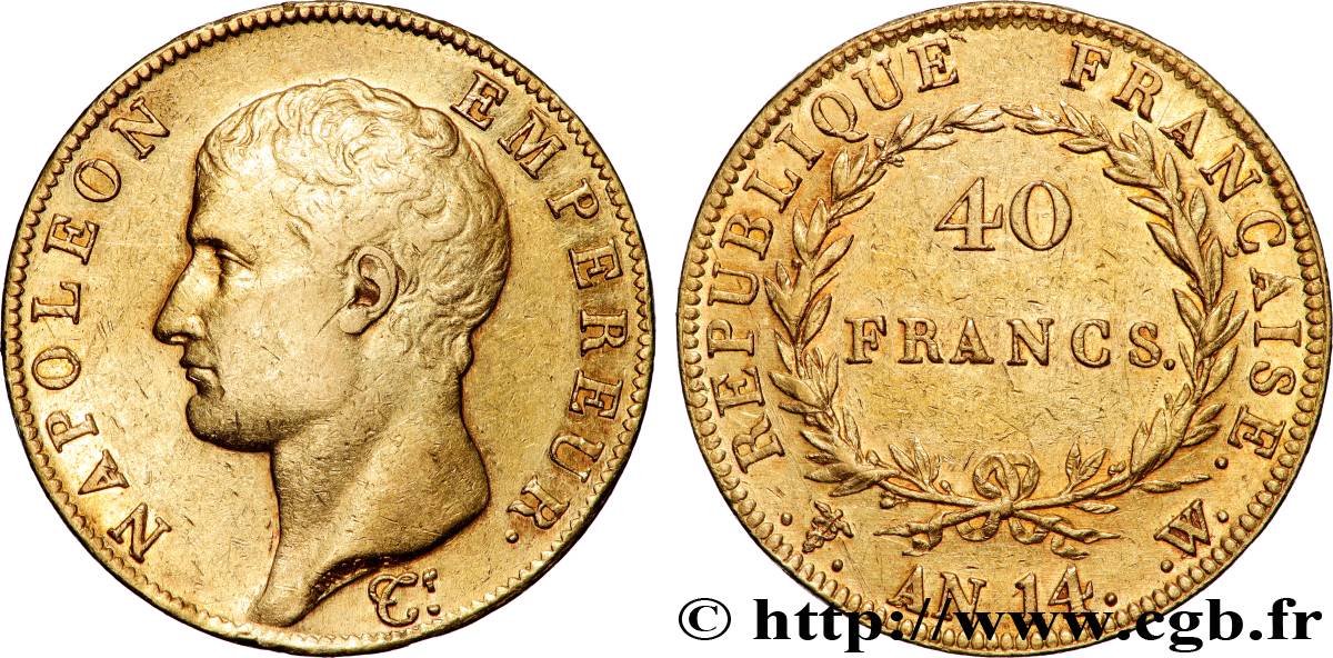 40 francs or Napoléon tête nue, Calendrier révolutionnaire 1805 Lille F.537/4 TTB 