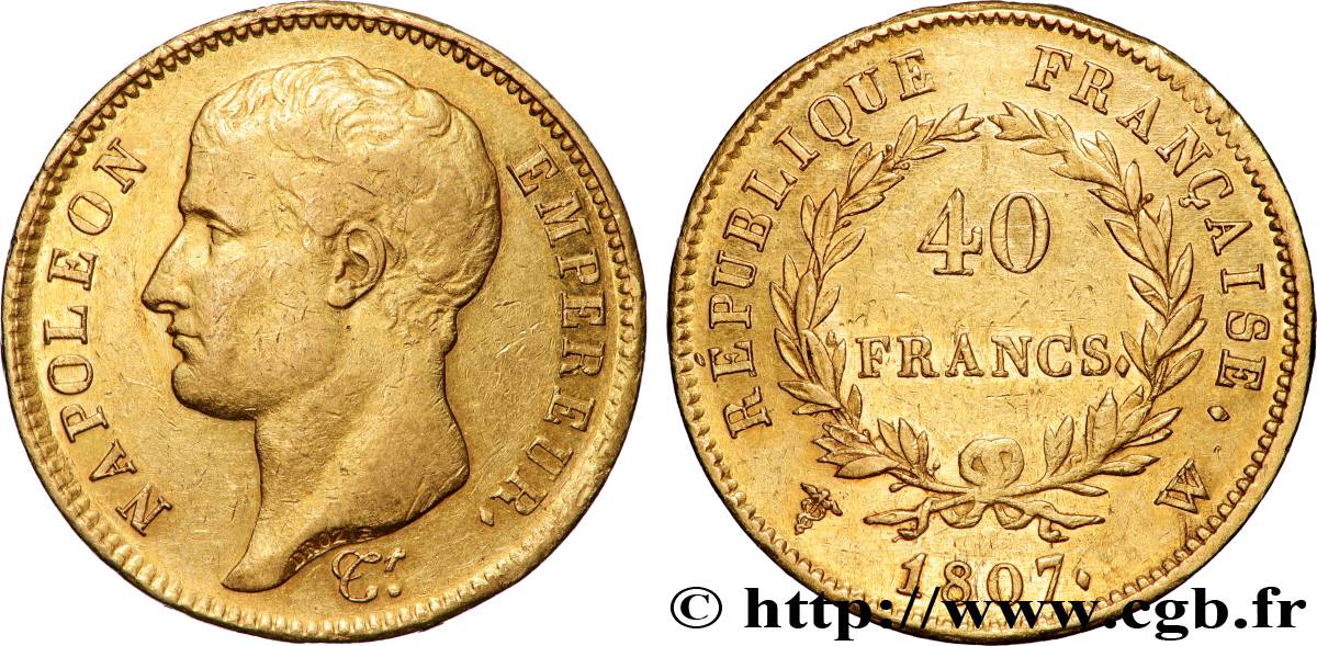 40 francs or Napoléon tête nue, type transitoire 1807 Lille F.539/5 XF 
