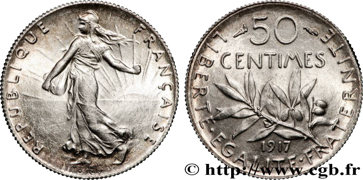 50 centimes Semeuse 1917  F.190/24 SPL64 