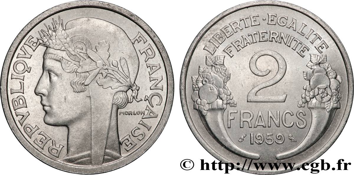 2 francs Morlon, aluminium 1959  F.269/19 MS62 
