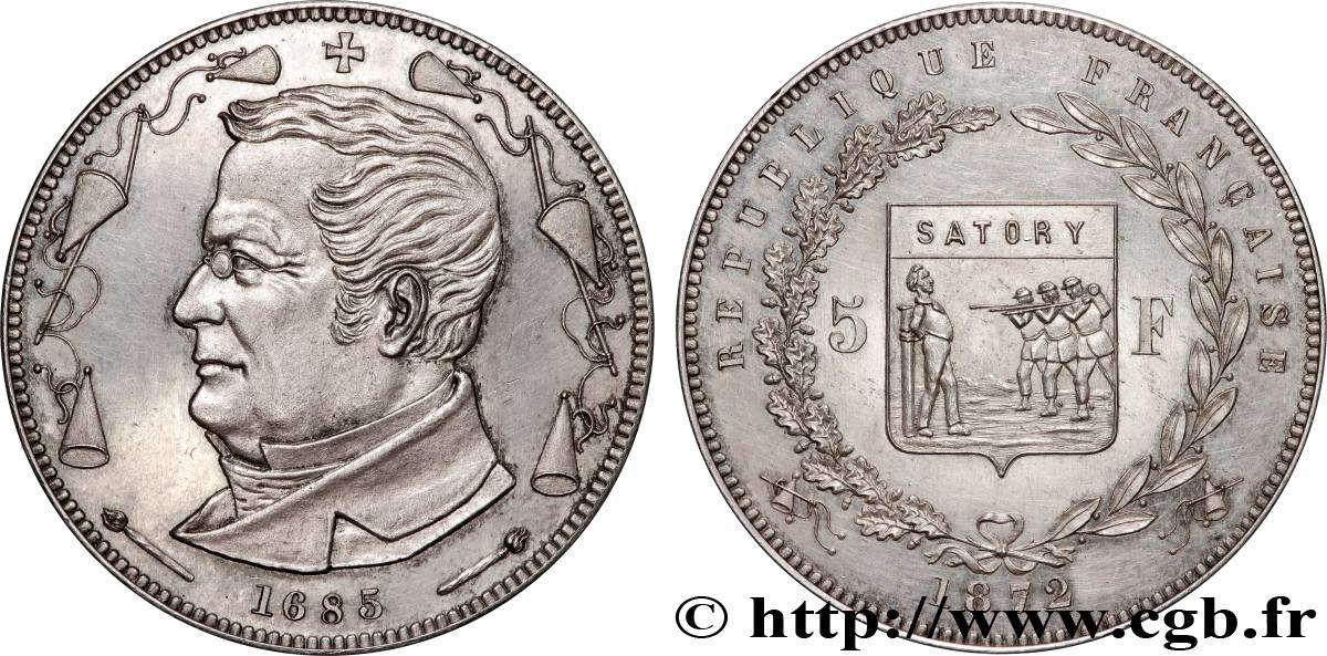 Module de 5 francs, Thiers, frappe de souvenir 1872 Bruxelles VG.3818  MS 