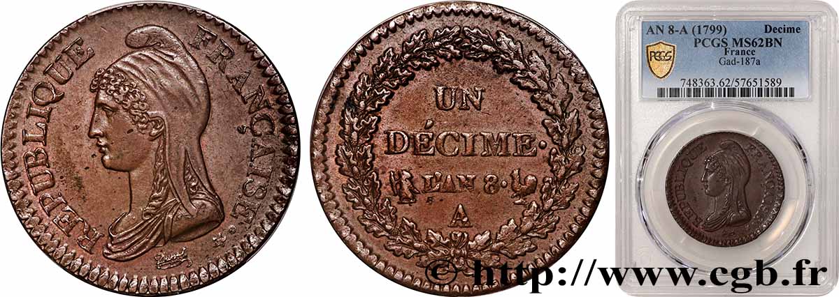 Un décime Dupré, grand module 1800 Paris F.129/50 SUP62 PCGS