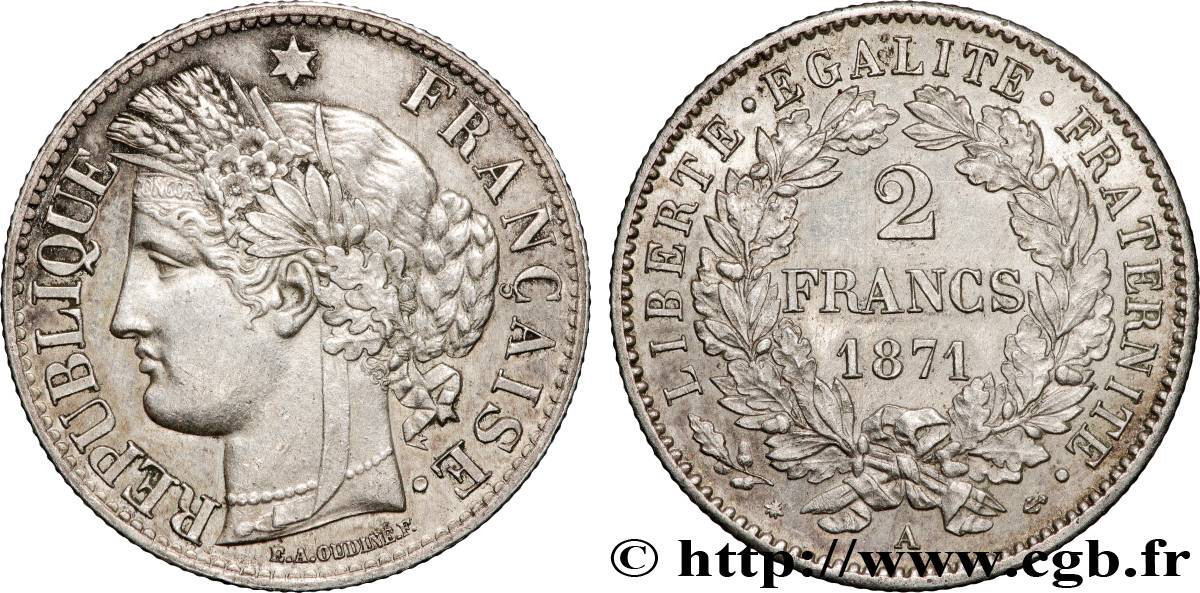 2 francs Cérès, avec légende 1871 Paris F.265/4 AU 
