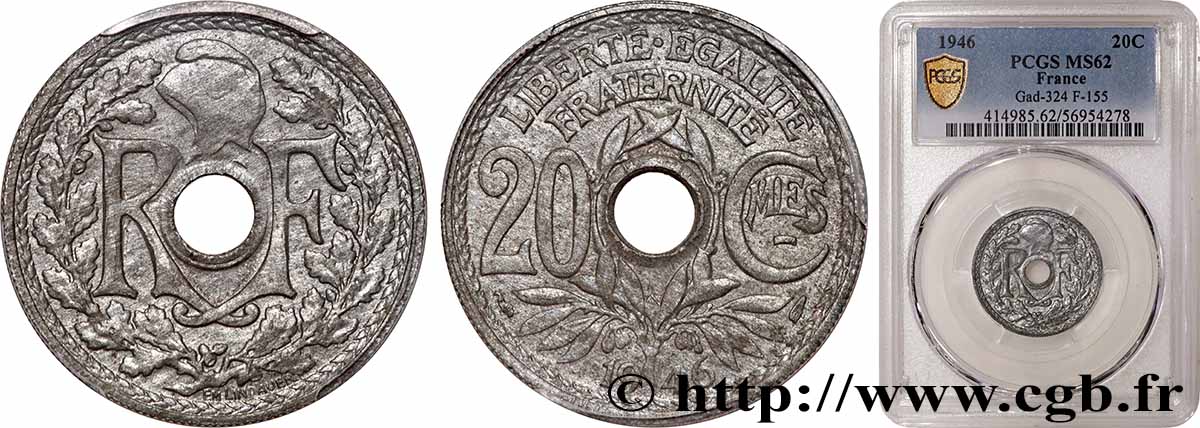 20 centimes Lindauer 1946  F.155/5 MS62 PCGS