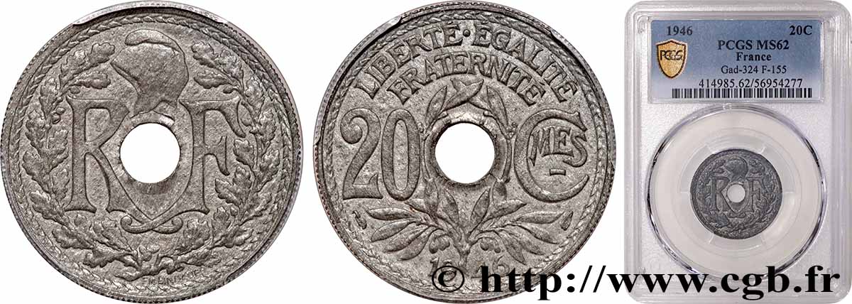 20 centimes Lindauer 1946  F.155/5 SUP62 PCGS