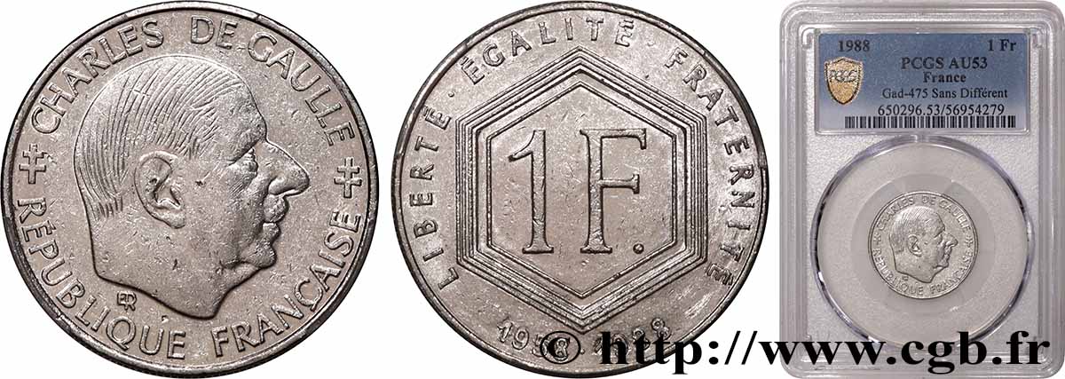1 franc De Gaulle, sans différents 1988  F.227/3 TTB53 PCGS