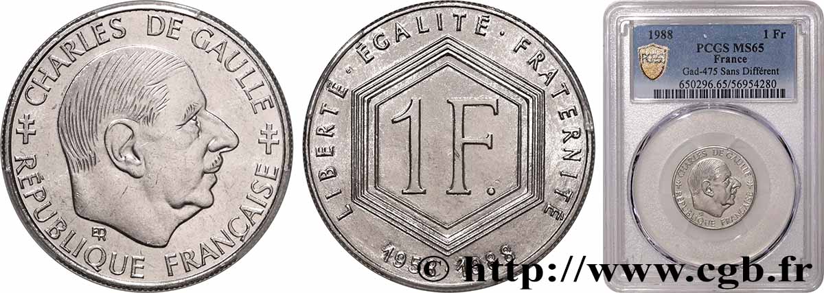 1 franc De Gaulle, sans différents 1988  F.227/3 FDC65 PCGS