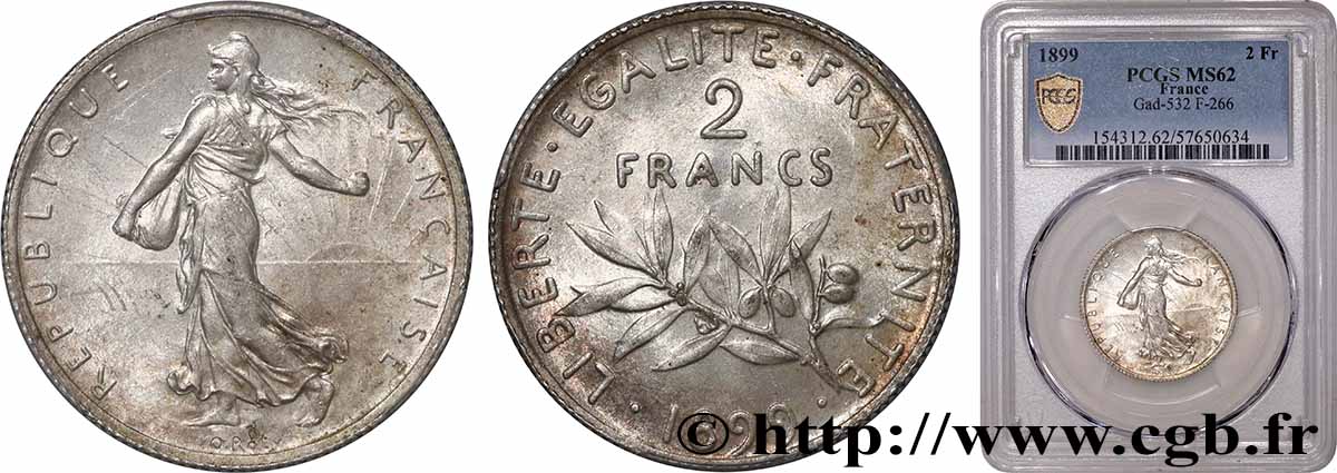 2 francs Semeuse 1899  F.266/3 SUP62 PCGS