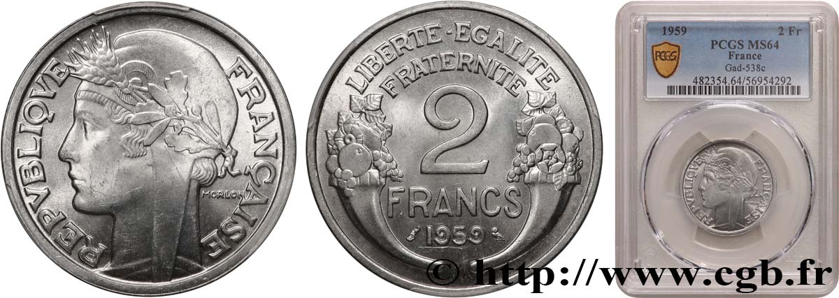 2 francs Morlon, aluminium 1959  F.269/19 SPL64 PCGS