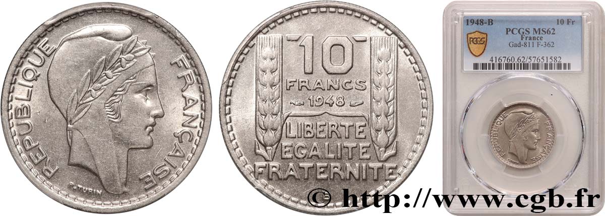 10 francs Turin, petite tête 1948 Beaumont-Le-Roger F.362/5 SUP62 PCGS